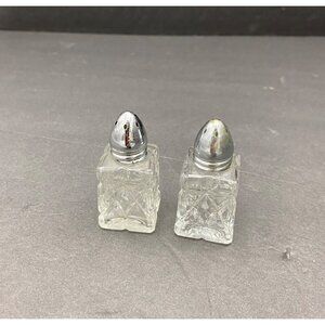 Vintage Diamond Glass Salt &‎ Pepper Shakers Miniature Square Retro Kitchen MCM